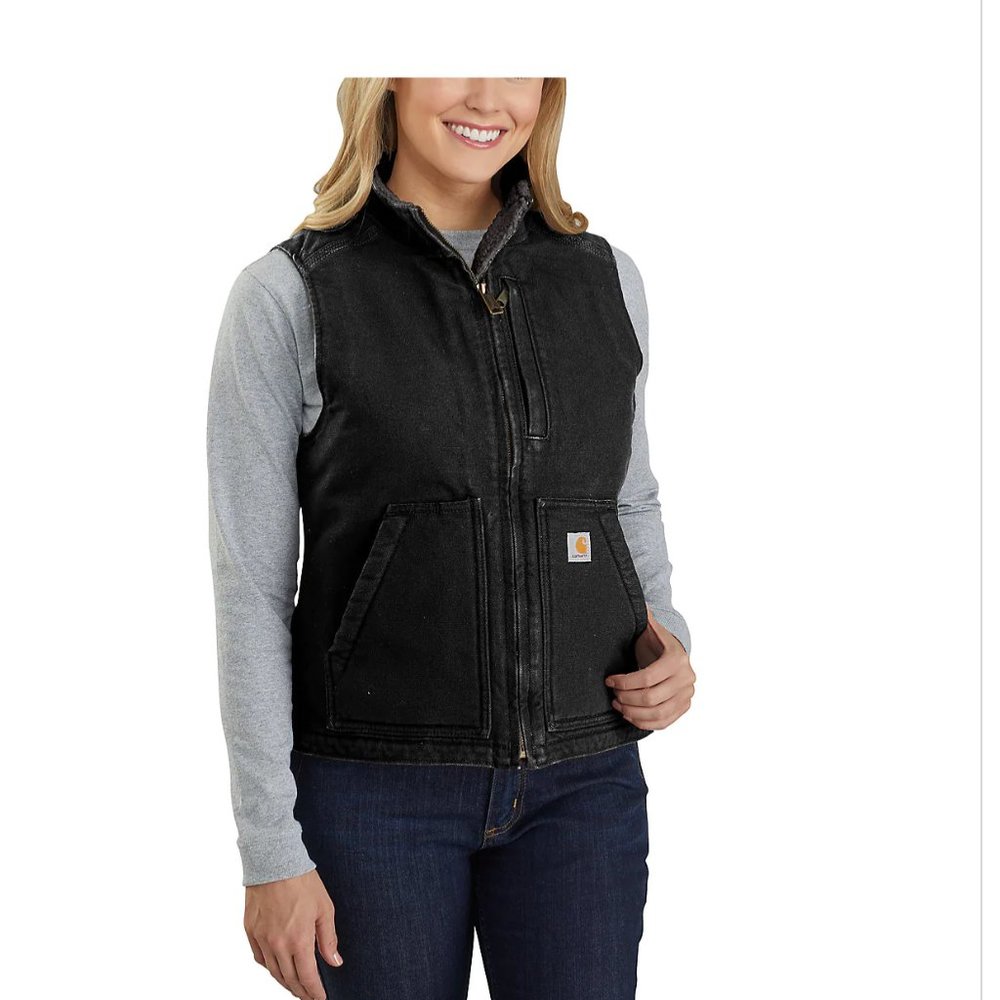 WOMEN'S RELAXED FIT WASHED DUCK SHERPA LINED MOCK NECK VEST